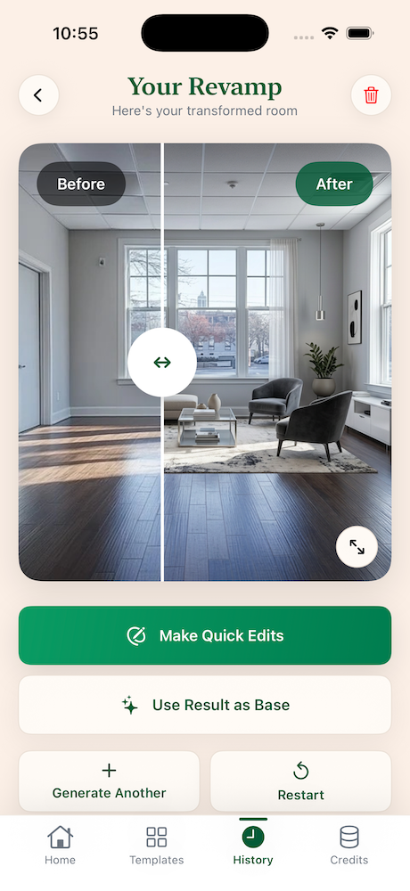 RoomRevamp app home screen