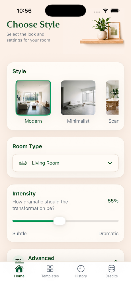 RoomRevamp app result screen
